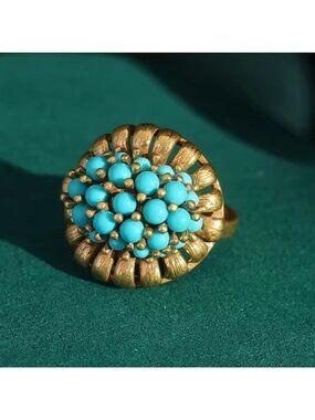 Golden Age Victorian Turquoise Treasure Antique Brass Masterpiece Ring